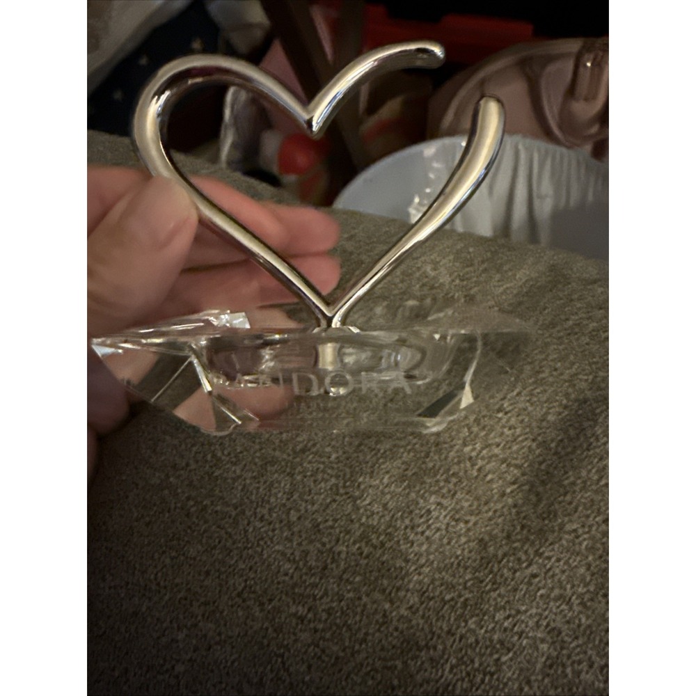 PANDORA CRYSTAL & SILVER OPEN HEART CHARM RING HOLDER JEWELRY STAND ETCHED 3x3.5